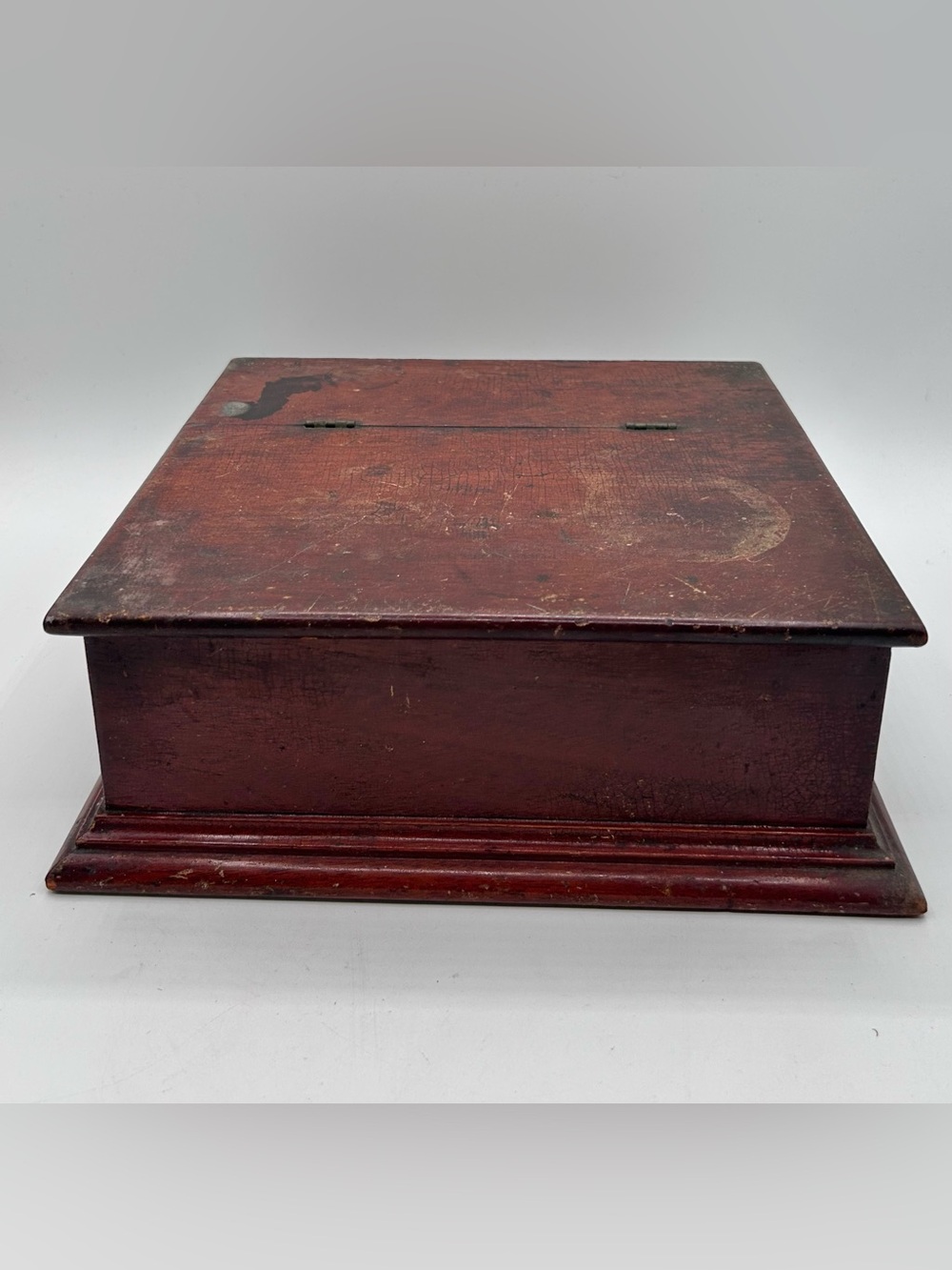 Vintage Wood Hinged Writing Box Primitive Farmhouse Brown 9.5"